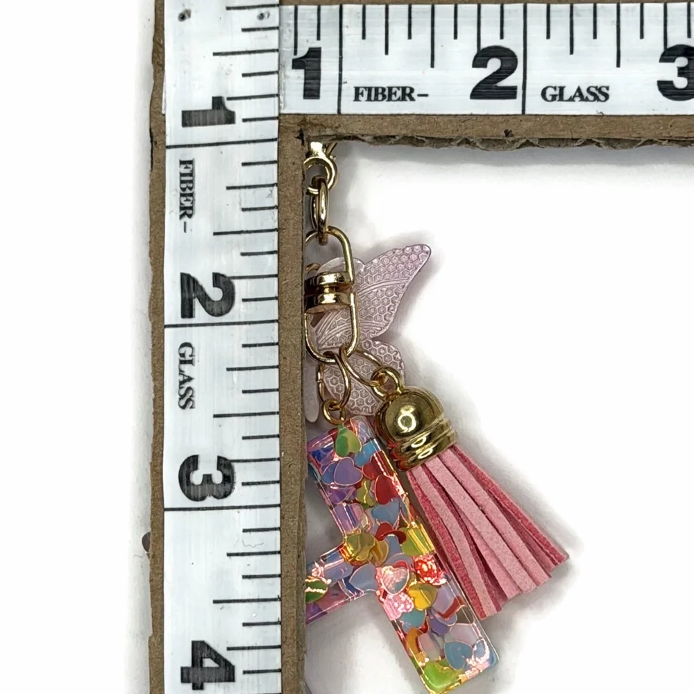 Pink ‘H’ Butterfly Tassel Plastic Keychain